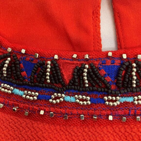 BISOU BISOU Red Sleeveless Round Neck Beaded Crop Top Tank Womens Size XS - Picture 2 of 10